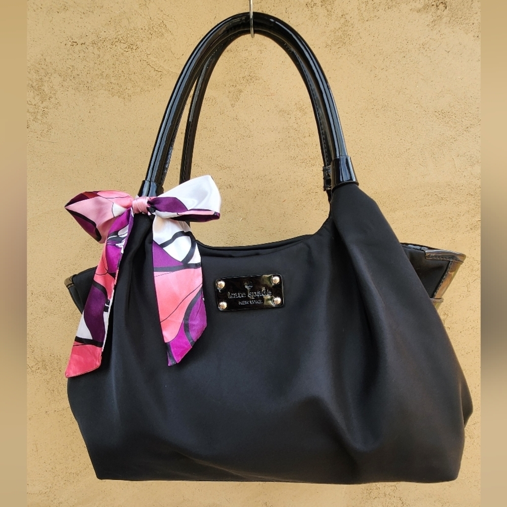 Kate Spade Stevie Classic Nylon Tote Black w/ Patent Leather Trim - Picture 3 of 12